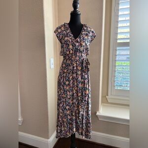 Old Navy Multicolor Floral Wrap Midi Dress